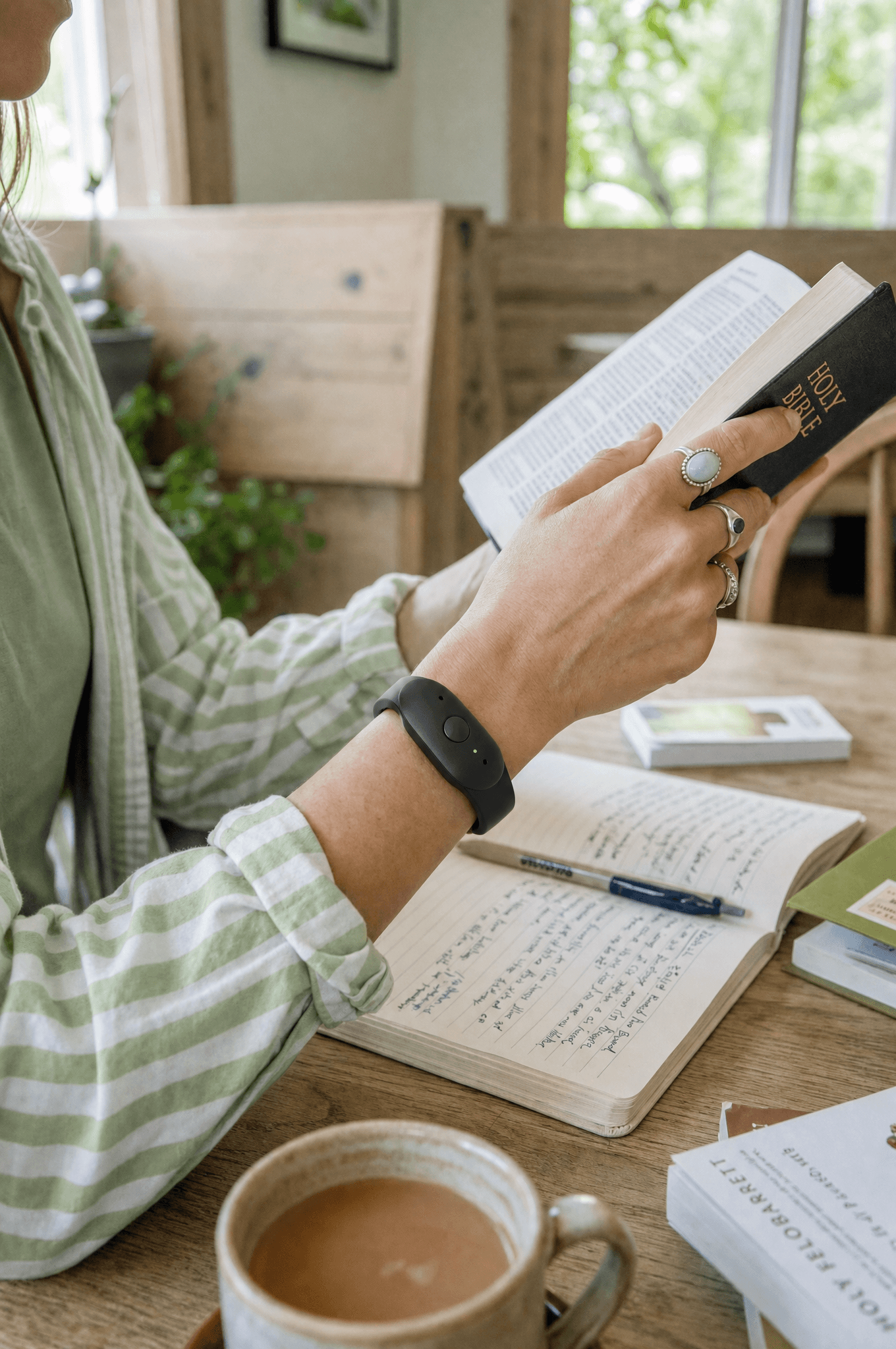 Churchgoer reading the Bible while wearing Moss Pioneer